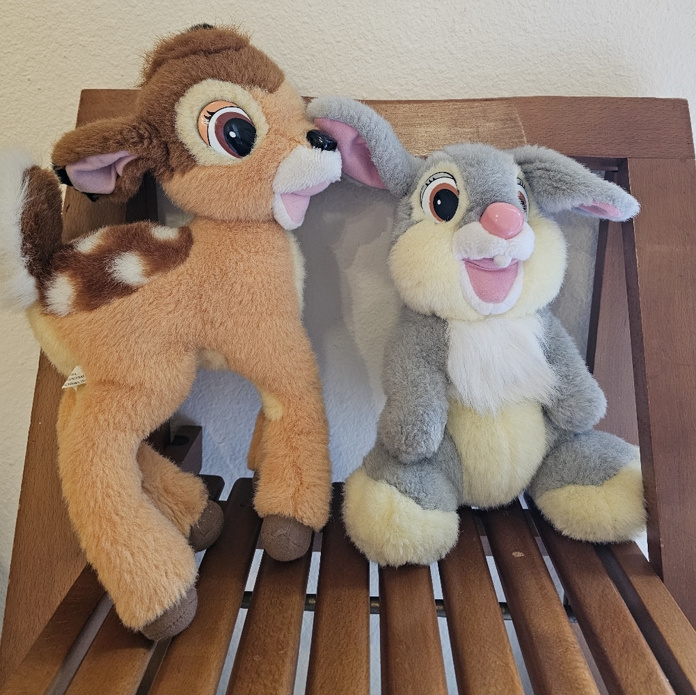 VINTAGE 1992 Bambi and Thumper Plush Stuffed Animal Toys Disney MATTEL BUNDLE